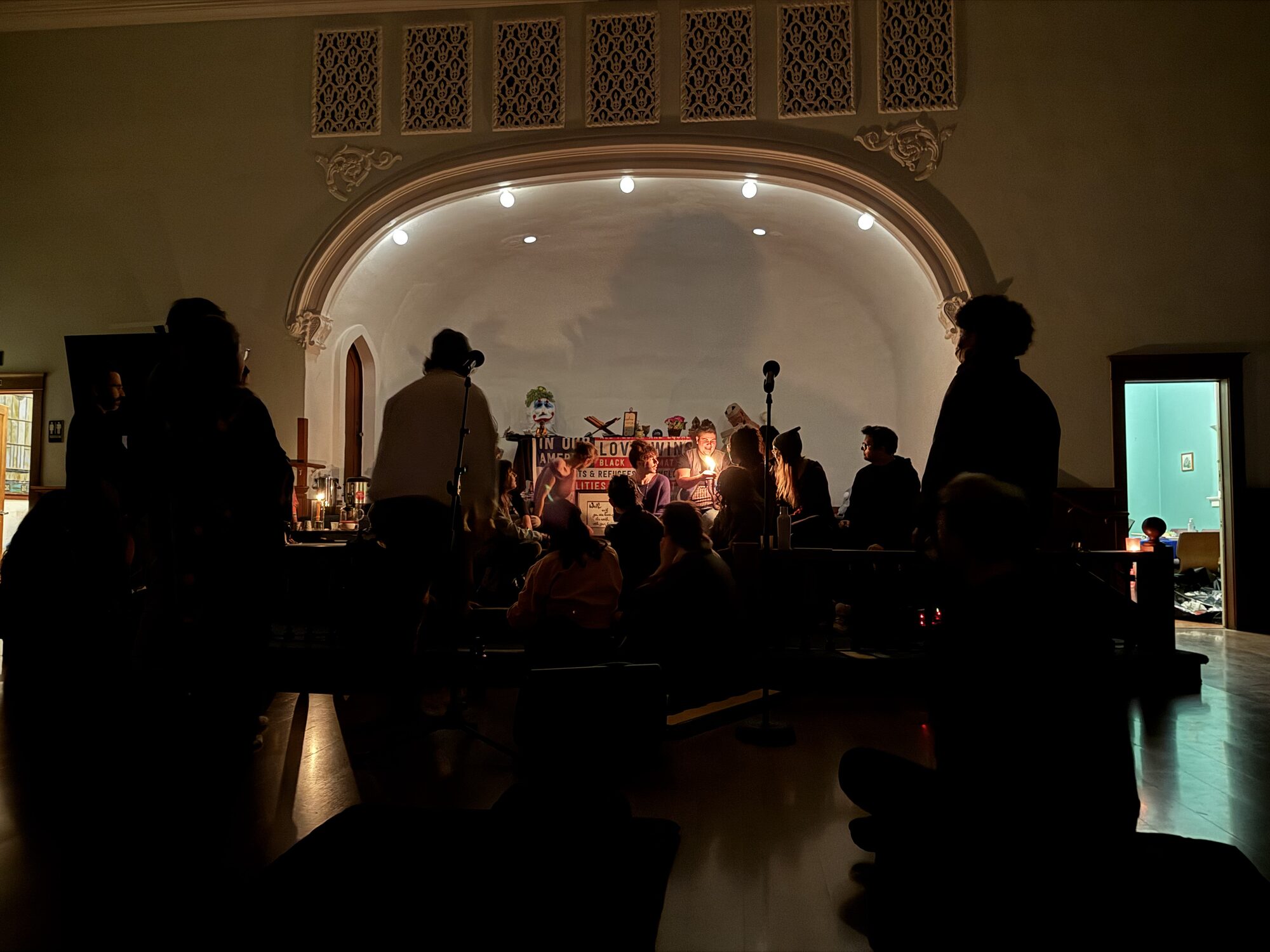 Main room during an intimate candlelit evening event
